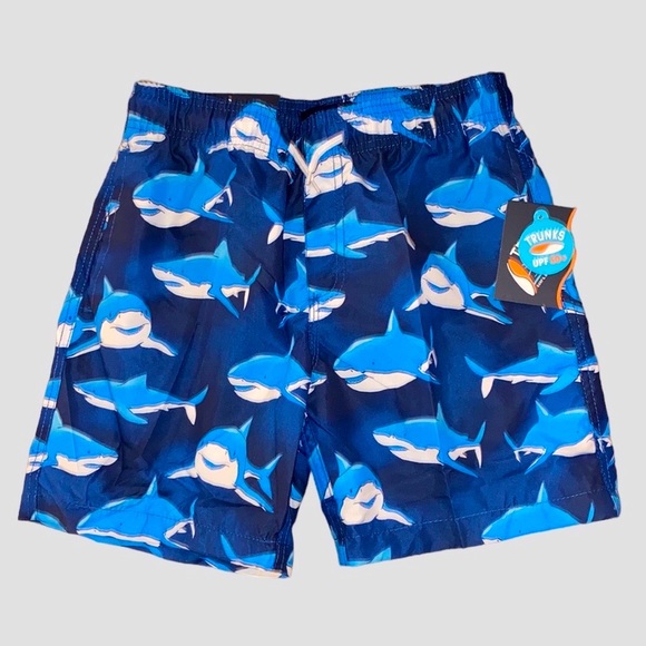 NEW Boys SWIM Shark trunks size L Blue Surf & Swim Shorts - Picture 1 of 11